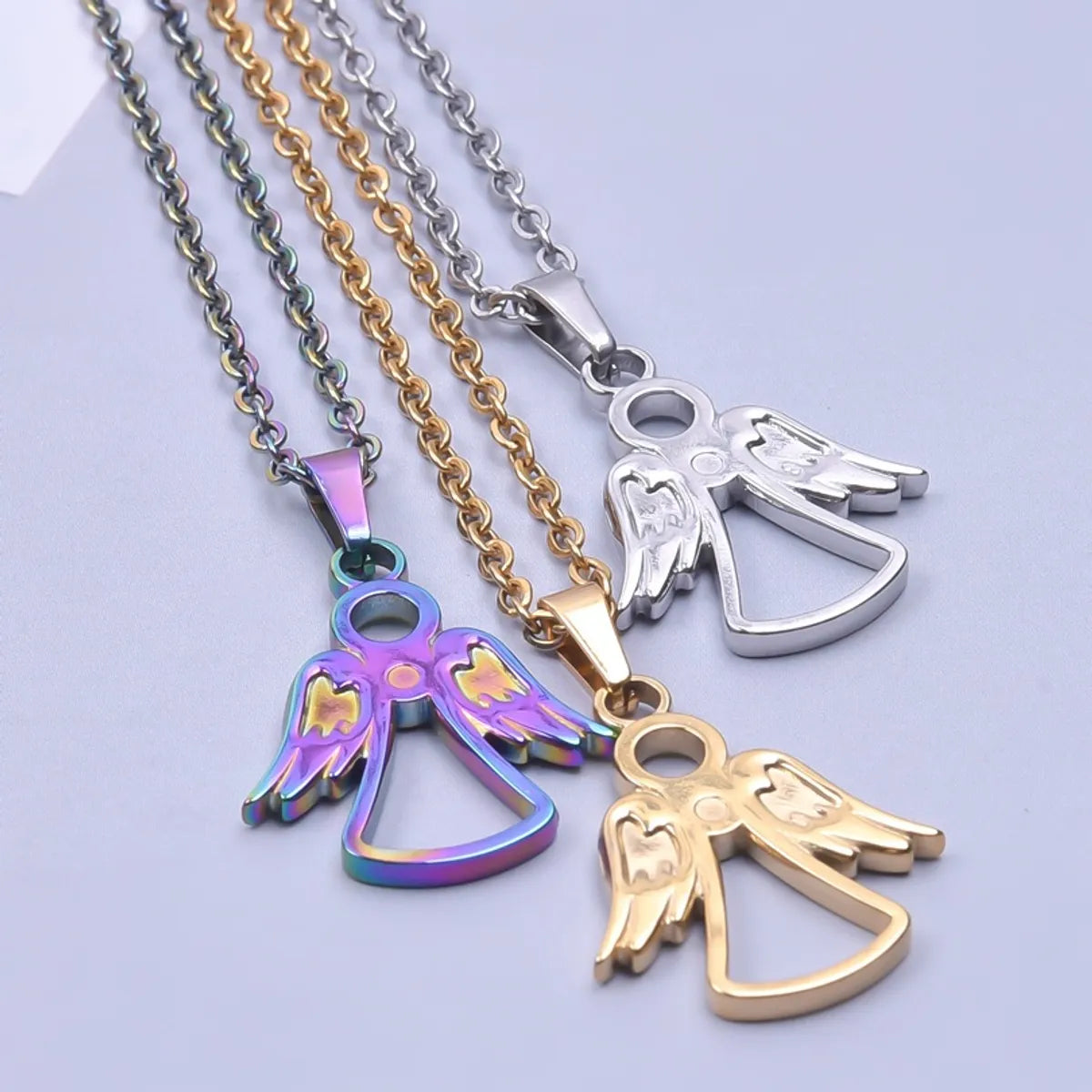 Wholesale Jewelry Cute Sweet Angel 304 Stainless Steel 18K Gold Plated Hollow Out Pendant Necklace