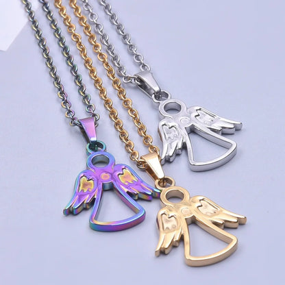 Wholesale Jewelry Cute Sweet Angel 304 Stainless Steel 18K Gold Plated Hollow Out Pendant Necklace