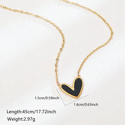 Wholesale Jewelry Cute Sweet Asymmetrical Heart Shape 304 Stainless Steel Acrylic 18K Gold Plated Inlay Pendant Necklace