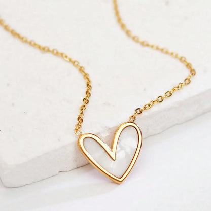 Wholesale Jewelry Cute Sweet Asymmetrical Heart Shape 304 Stainless Steel Acrylic 18K Gold Plated Inlay Pendant Necklace