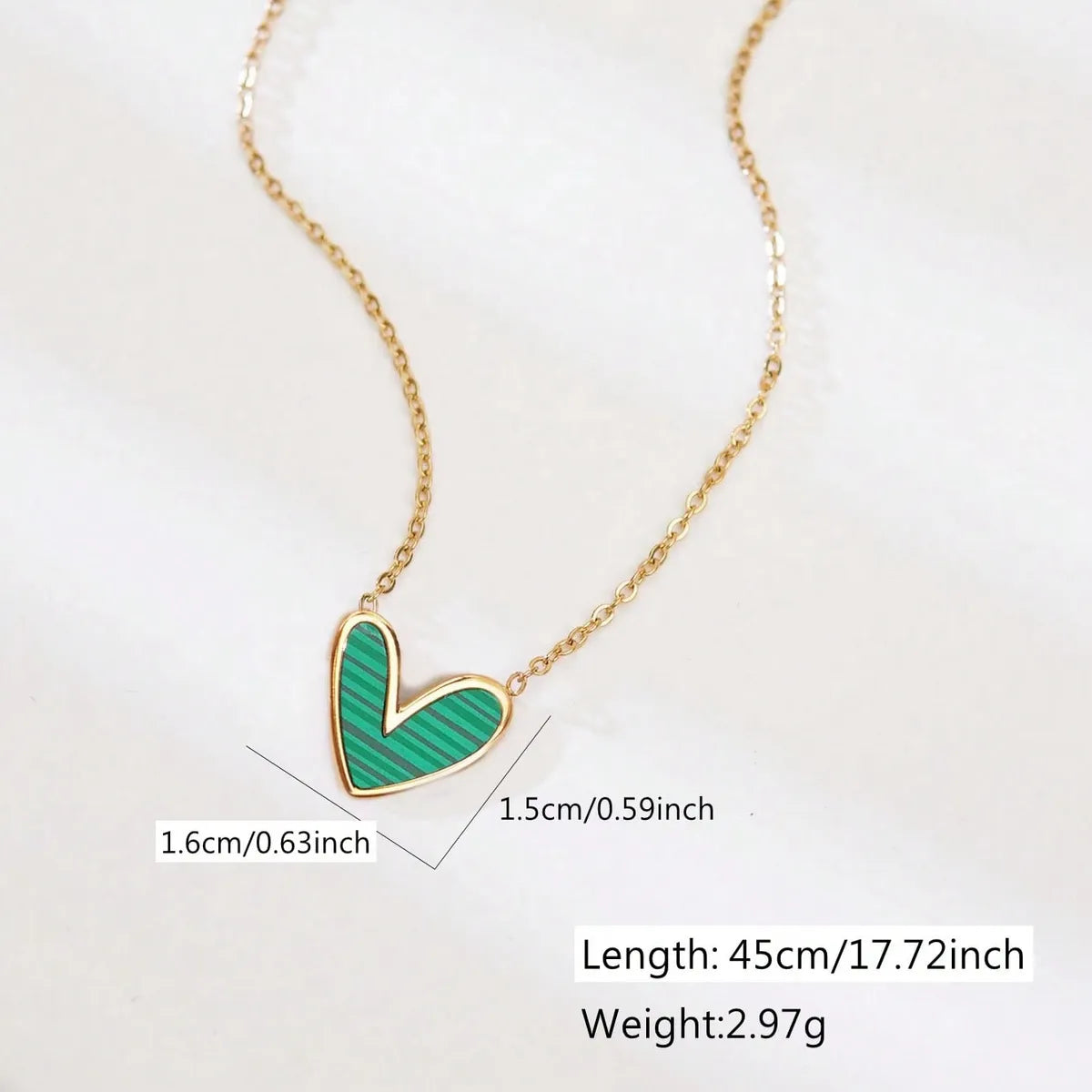 Wholesale Jewelry Cute Sweet Asymmetrical Heart Shape 304 Stainless Steel Acrylic 18K Gold Plated Inlay Pendant Necklace