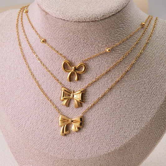 Wholesale Jewelry Cute Sweet Bow Knot 304 Stainless Steel 18K Gold Plated Necklace