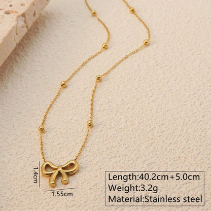 Wholesale Jewelry Cute Sweet Bow Knot 304 Stainless Steel 18K Gold Plated Necklace