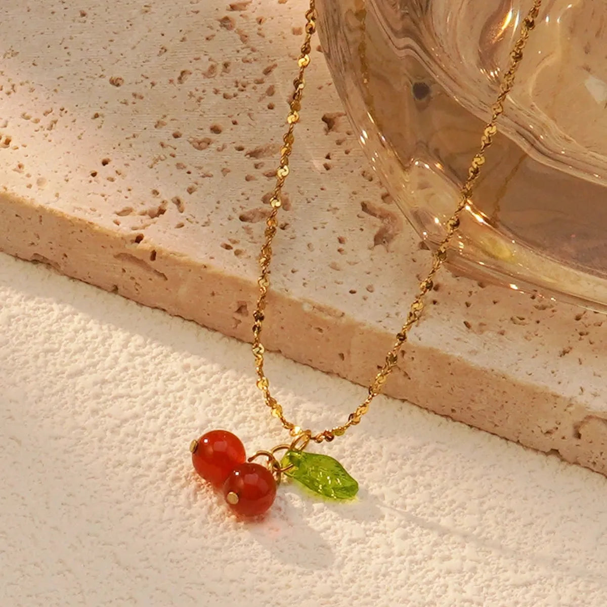 Wholesale Jewelry Cute Sweet Cherry Fruit 304 Stainless Steel 18K Gold Plated Plating Earrings Necklace Jewelry Set