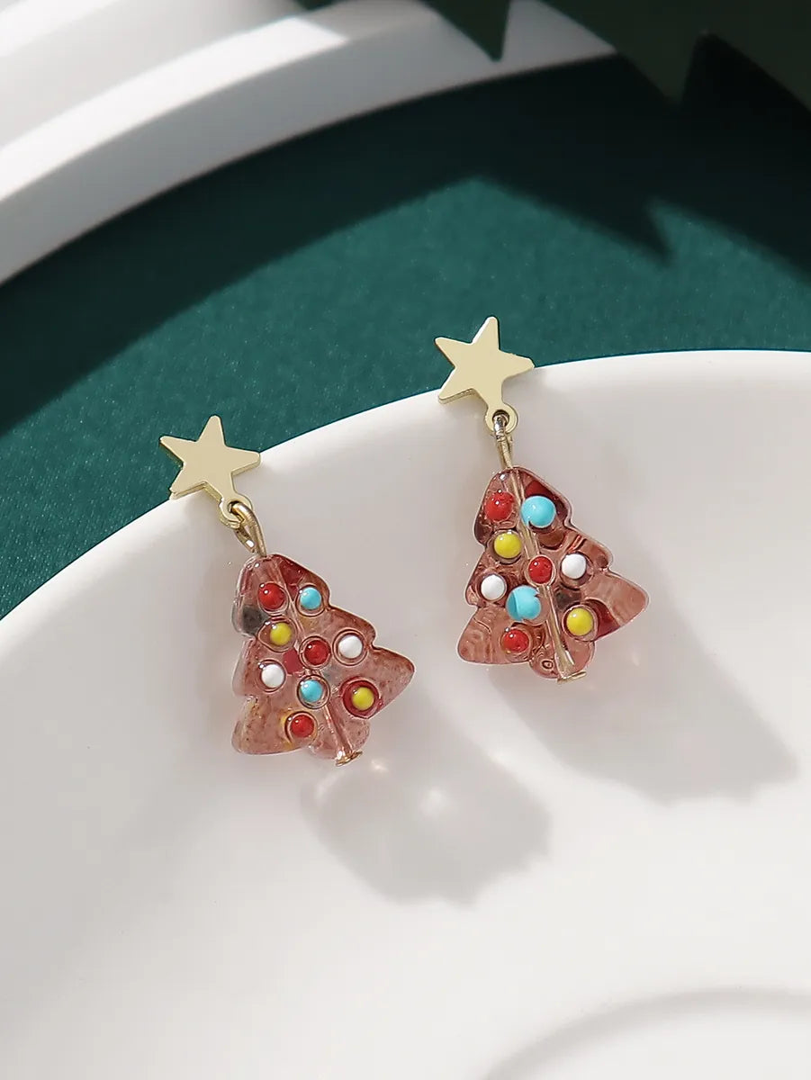 Wholesale Jewelry Cute Sweet Christmas Tree Glass Enamel Drop Earrings