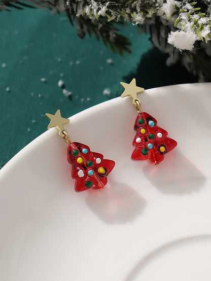 Wholesale Jewelry Cute Sweet Christmas Tree Glass Enamel Drop Earrings