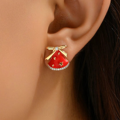 Wholesale Jewelry Cute Sweet Christmas Tree Moon Bow Knot Copper Alloy Zircon 18k Gold Plated Enamel Plating Inlay Ear Studs