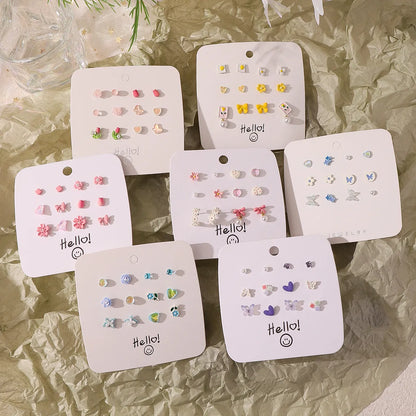 Wholesale Jewelry Cute Sweet Heart Shape Flower Butterfly Alloy Silver Plated Ear Studs