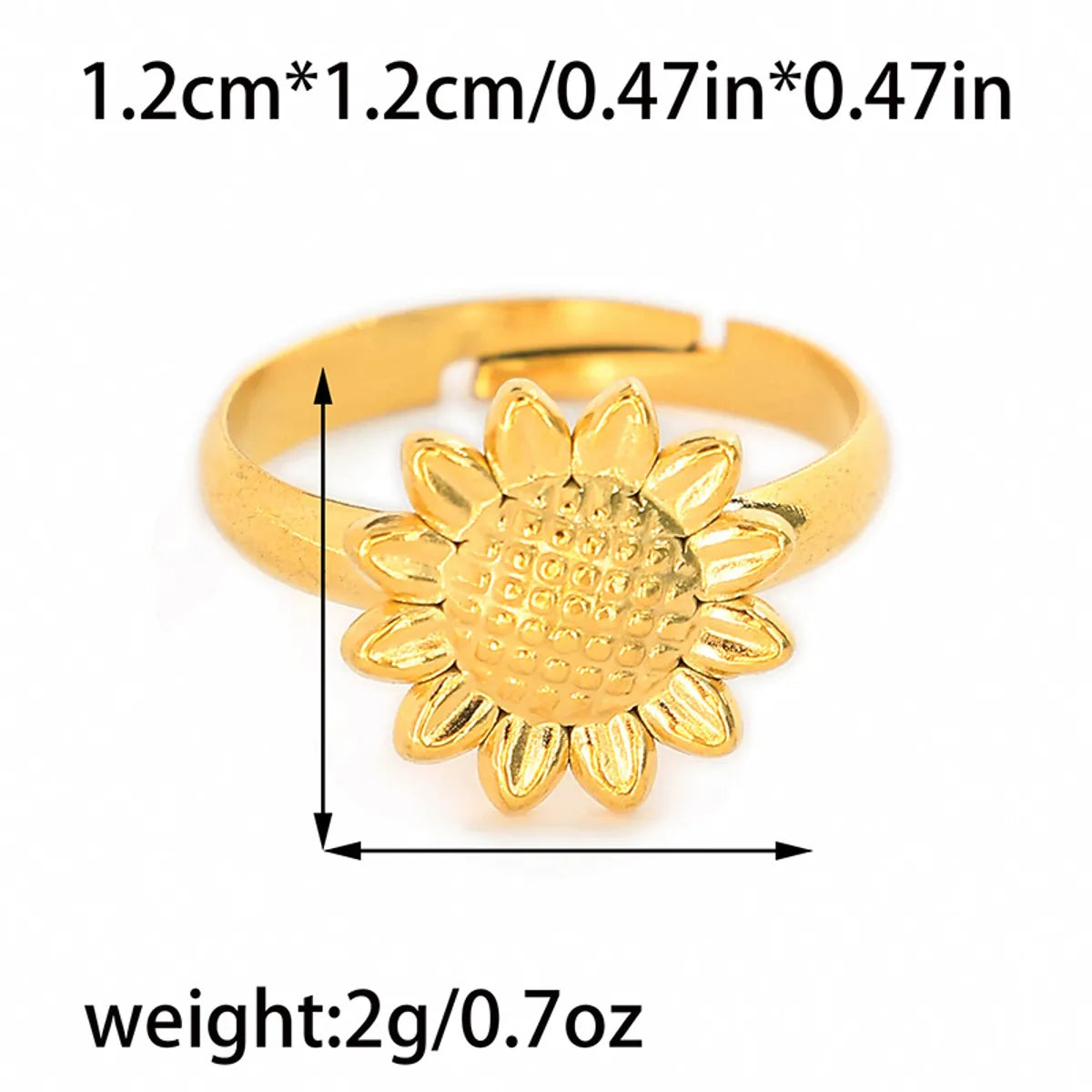 Wholesale Jewelry Cute Sweet Simple Style Sunflower Heart Shape Butterfly 304 Stainless Steel 14K Gold Plated Plating Hollow Out Adjustable Ring