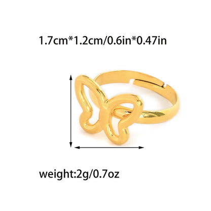 Wholesale Jewelry Cute Sweet Simple Style Sunflower Heart Shape Butterfly 304 Stainless Steel 14K Gold Plated Plating Hollow Out Adjustable Ring