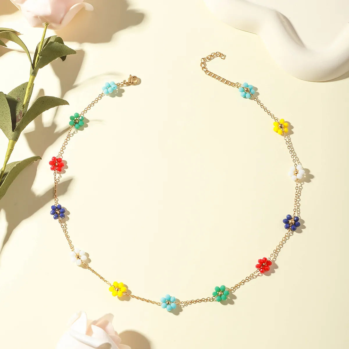 Wholesale Jewelry Cute Sweet Star Moon Daisy Titanium Steel Crystal Enamel Inlay Necklace