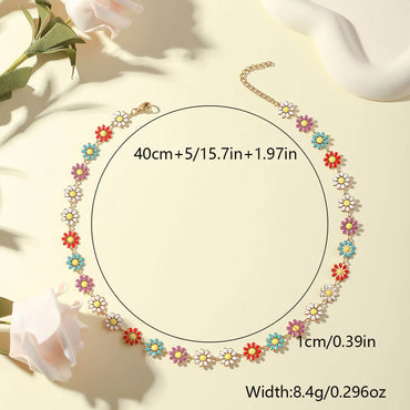 Wholesale Jewelry Cute Sweet Star Moon Daisy Titanium Steel Crystal Enamel Inlay Necklace