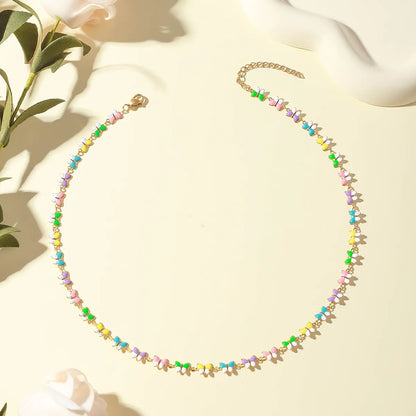 Wholesale Jewelry Cute Sweet Star Moon Daisy Titanium Steel Crystal Enamel Inlay Necklace