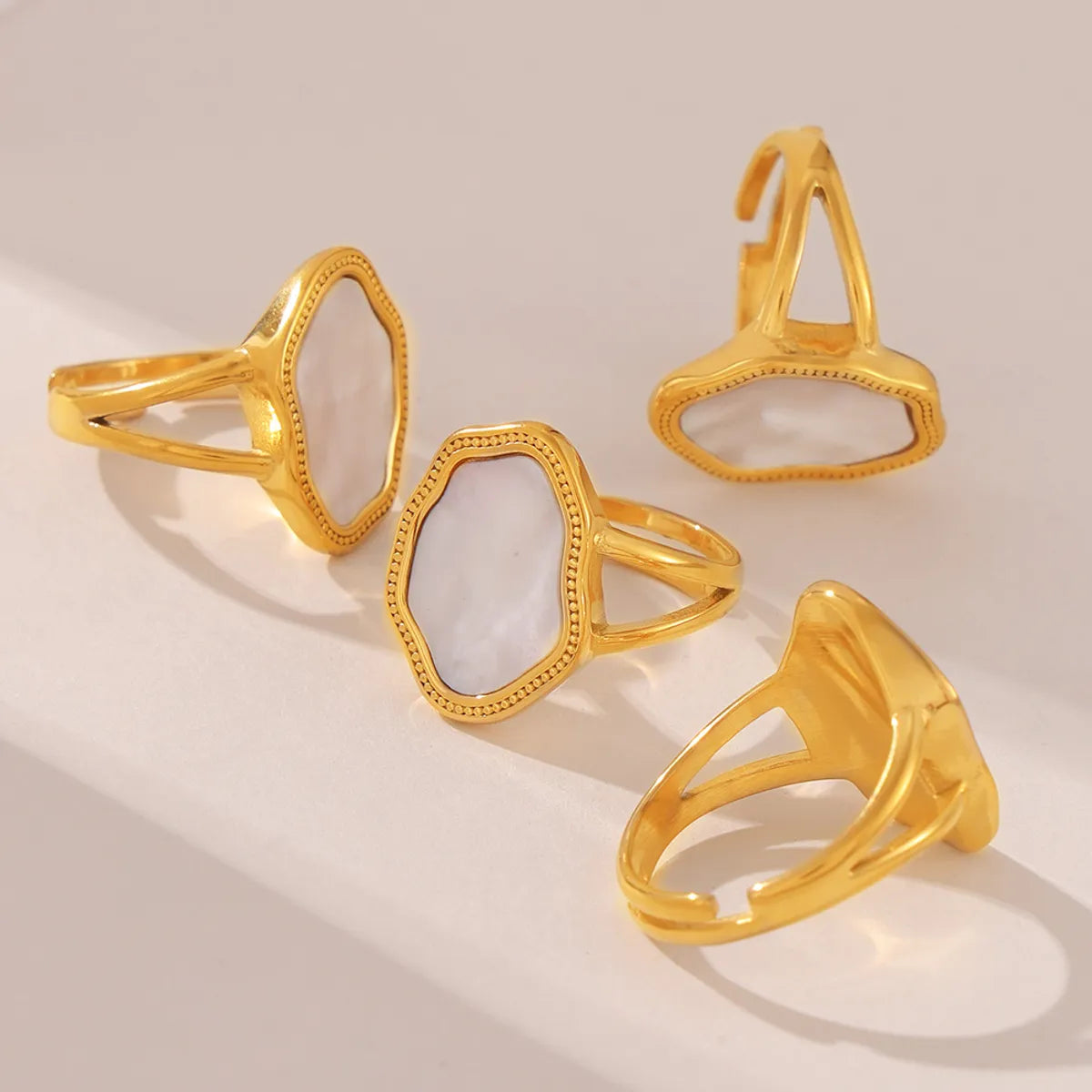 Wholesale Jewelry Elegant Baroque Style Irregular Titanium Steel Shell 18K Gold Plated Inlay Open Rings