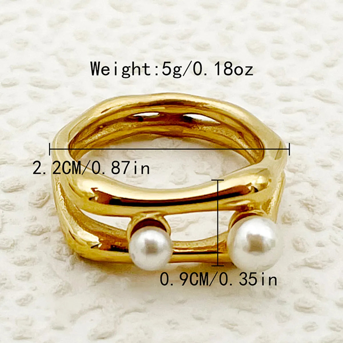 Wholesale Jewelry Elegant Baroque Style Modern Style Round Palm 304 Stainless Steel Pearl 14K Gold Plated Asymmetrical Inlay Rings