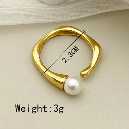 Wholesale Jewelry Elegant Baroque Style Modern Style Round Palm 304 Stainless Steel Pearl 14K Gold Plated Asymmetrical Inlay Rings