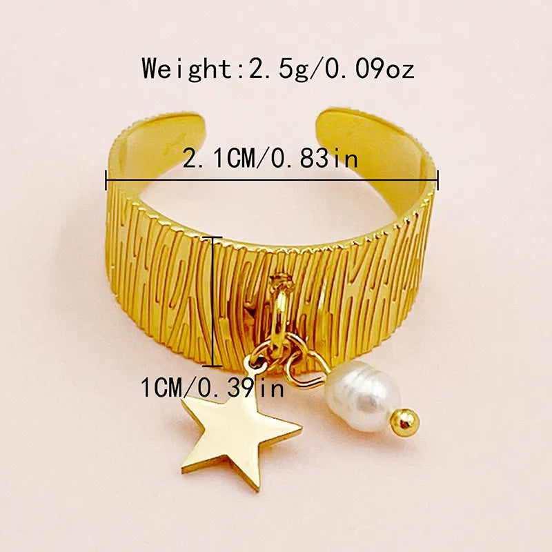 Wholesale Jewelry Elegant Baroque Style Sweet Star Solid Color Flower 304 Stainless Steel Pearl 14K Gold Plated Hollow Out Inlay Open Rings