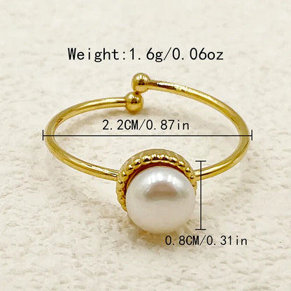 Wholesale Jewelry Elegant Baroque Style Sweet Star Solid Color Flower 304 Stainless Steel Pearl 14K Gold Plated Hollow Out Inlay Open Rings