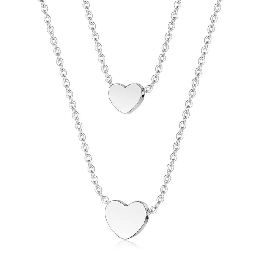 Wholesale Jewelry Elegant Basic Classic Style Heart Shape 201 Stainless Steel Double Layer Necklaces