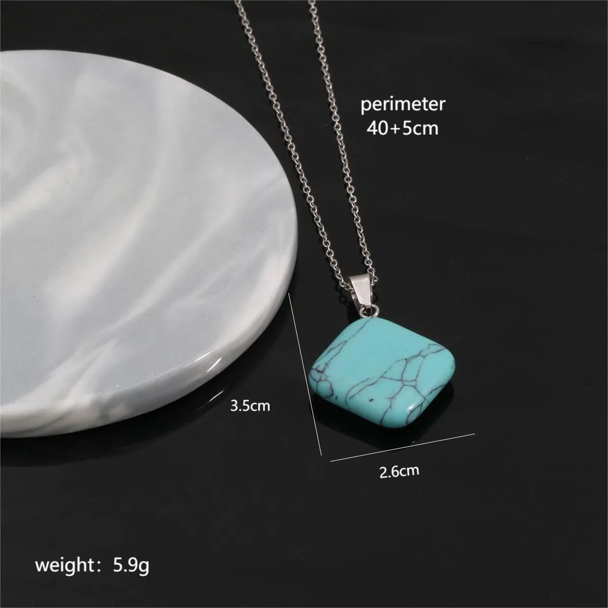 Wholesale Jewelry Elegant Basic Commute Square 304 Stainless Steel Natural Stone Polishing Pendant Necklace