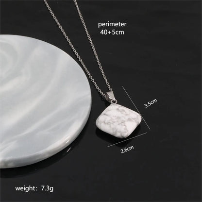 Wholesale Jewelry Elegant Basic Commute Square 304 Stainless Steel Natural Stone Polishing Pendant Necklace