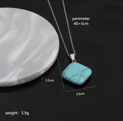 Wholesale Jewelry Elegant Basic Commute Square 304 Stainless Steel Natural Stone Polishing Pendant Necklace