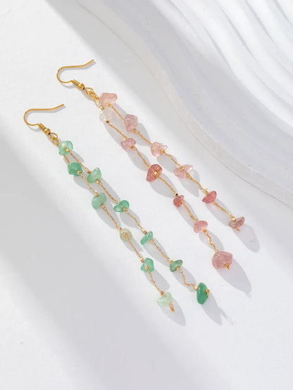 Wholesale Jewelry Elegant Basic Stone Artificial Gemstones Alloy Tassel Drop Earrings