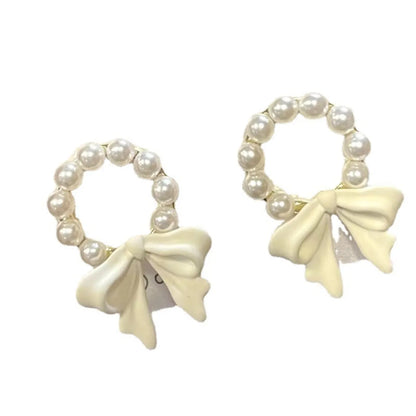 Wholesale Jewelry Elegant Bow Knot Alloy Beaded Ear Studs