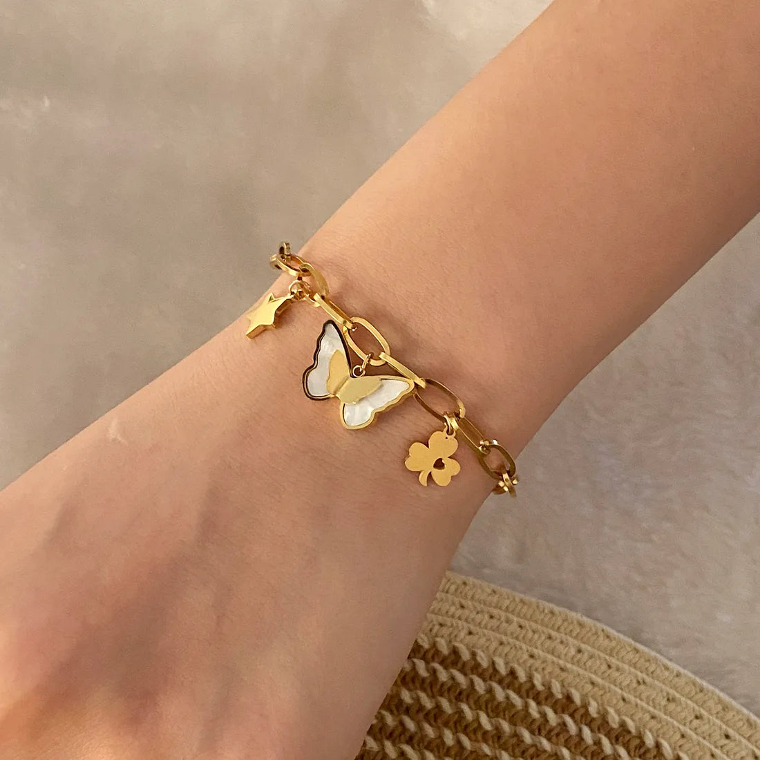 Wholesale Jewelry Elegant Butterfly 304 Stainless Steel 18K Gold Plated Bracelets Necklace