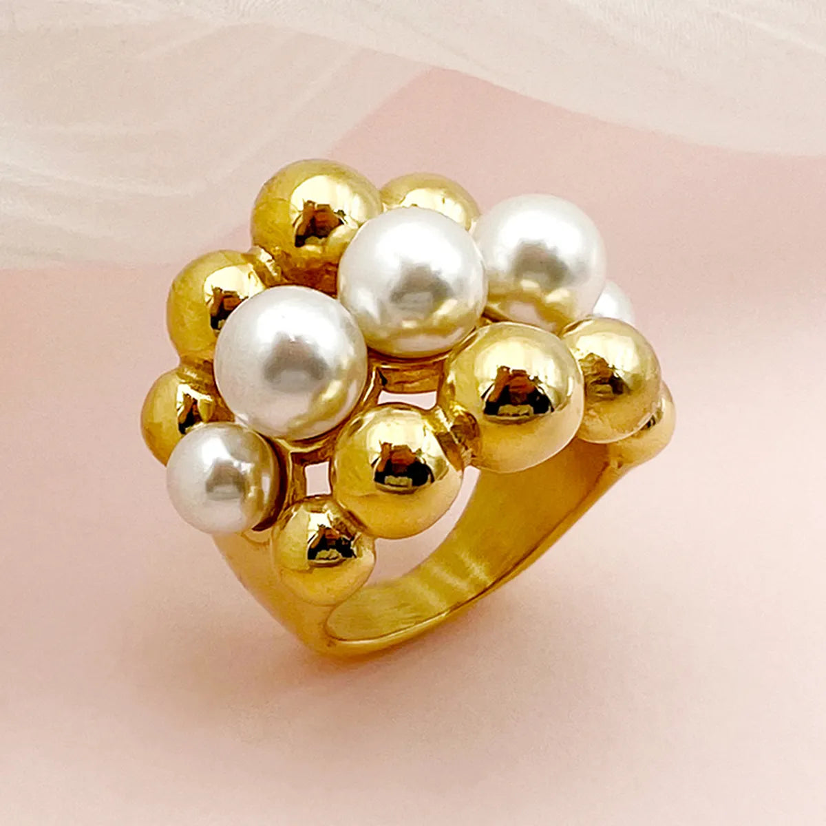 Wholesale Jewelry Elegant Classic Style Commute S Shape Heart Shape Bow Knot 304 Stainless Steel Artificial Pearls 14K Gold Plated Plating Inlay Rings