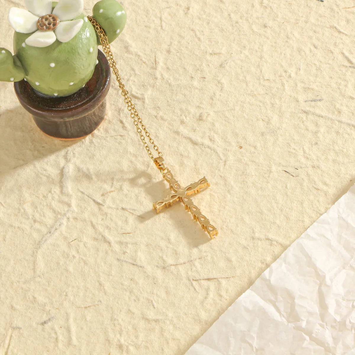 Wholesale Jewelry Elegant Classic Style Cross 304 Stainless Steel Copper Zircon 18K Gold Plated White Gold Plated Plating Inlay Pendant Necklace