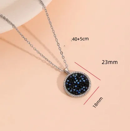 Wholesale Jewelry Elegant Classic Style Streetwear Round 304 Stainless Steel Brass Artificial Crystal Zircon White Gold Plated Inlay Pendant Necklace