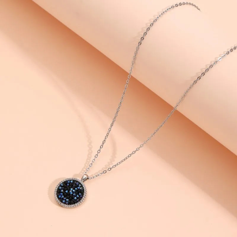 Wholesale Jewelry Elegant Classic Style Streetwear Round 304 Stainless Steel Brass Artificial Crystal Zircon White Gold Plated Inlay Pendant Necklace