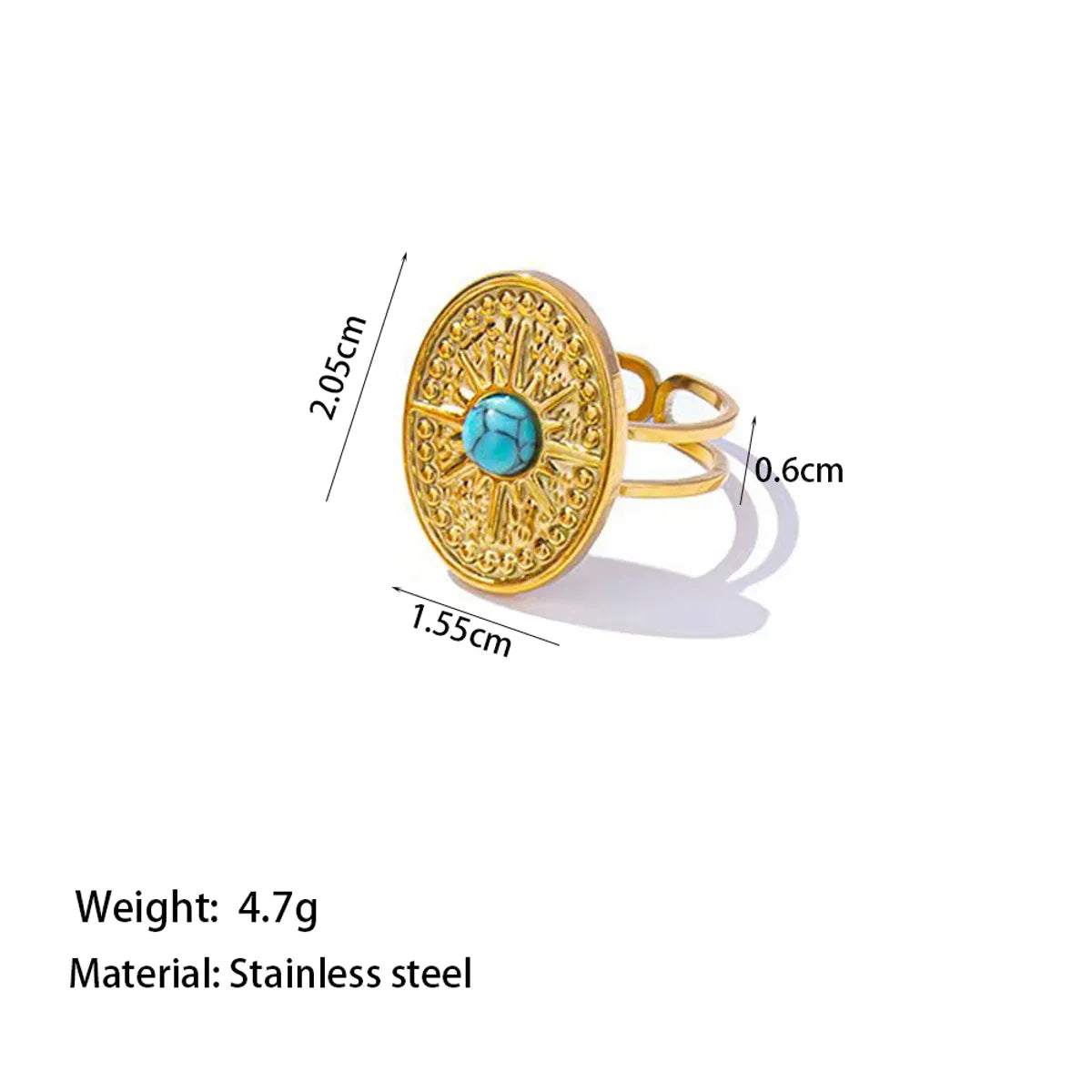 Wholesale Jewelry Elegant Classic Style Streetwear Star Moon 304 Stainless Steel Artificial Rhinestones Turquoise Resin 18K Gold Plated Polishing Plating Inlay Open Rings