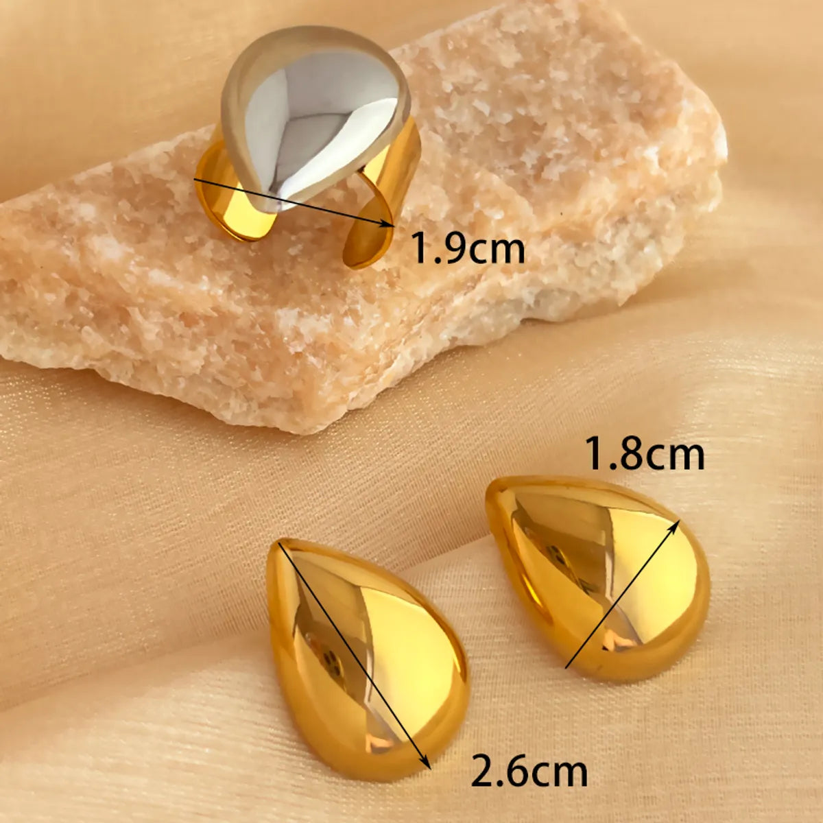 Wholesale Jewelry Elegant Classic Style Water Droplets 304 Stainless Steel 18K Gold Plated Rings Earrings