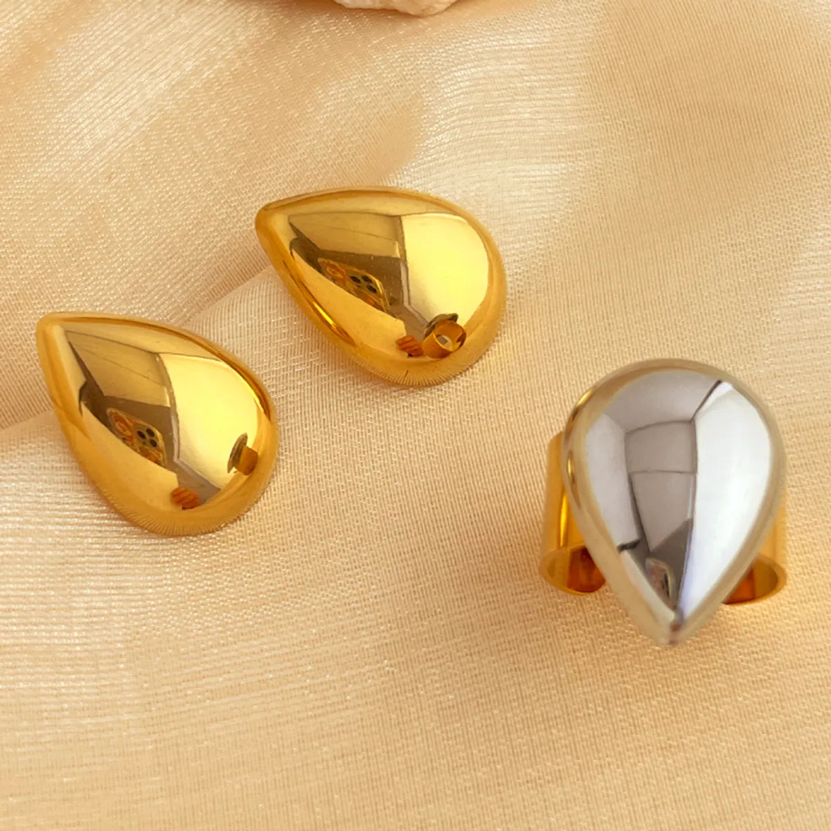 Wholesale Jewelry Elegant Classic Style Water Droplets 304 Stainless Steel 18K Gold Plated Rings Earrings