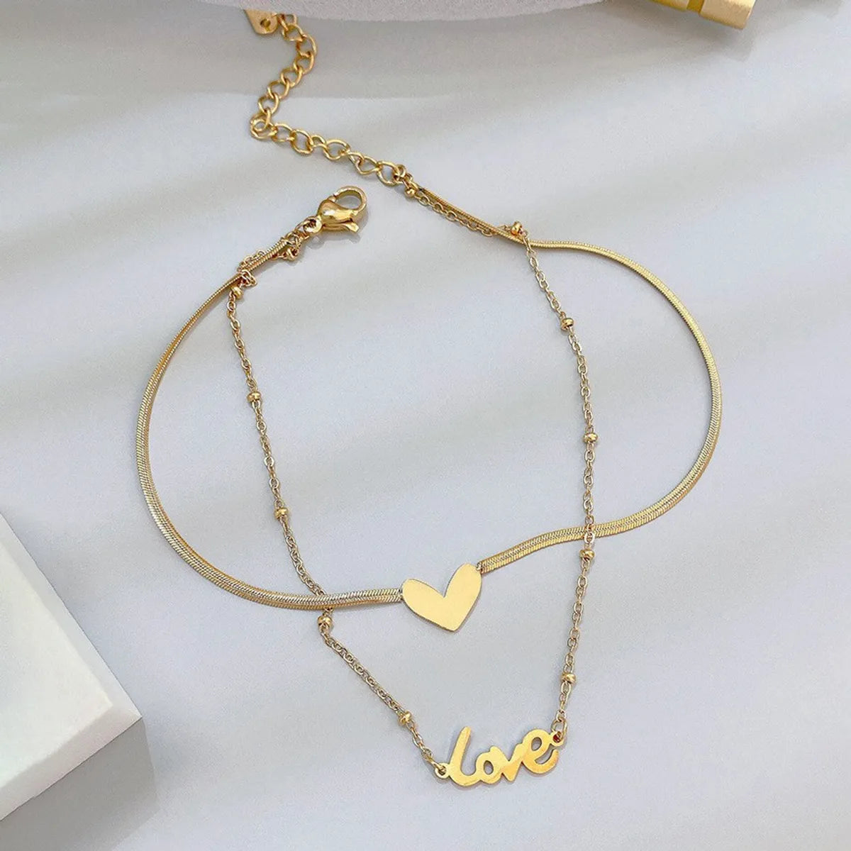 Wholesale Jewelry Elegant Classical Lady Letter Heart Shape Titanium Steel Anklet