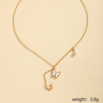 Wholesale Jewelry Elegant Classical Retro Eye Butterfly 304 Stainless Steel Double Layer Necklaces Pendant Necklace