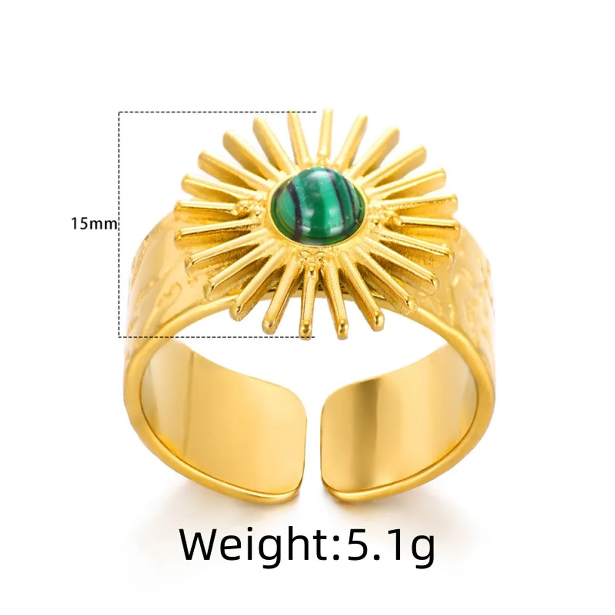 Wholesale Jewelry Elegant Classical Retro Sun 304 Stainless Steel Natural Stone Inlay Open Rings