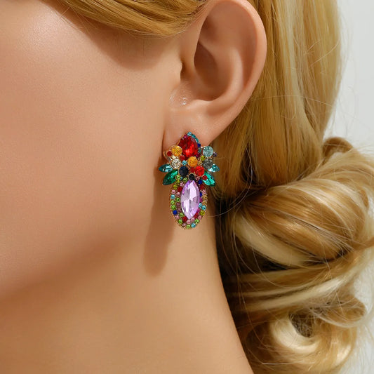 Wholesale Jewelry Elegant Classical Shiny Flower Alloy Artificial Crystal Inlay Ear Studs