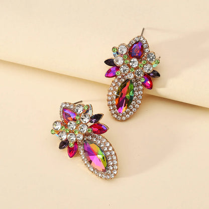 Wholesale Jewelry Elegant Classical Shiny Flower Alloy Artificial Crystal Inlay Ear Studs