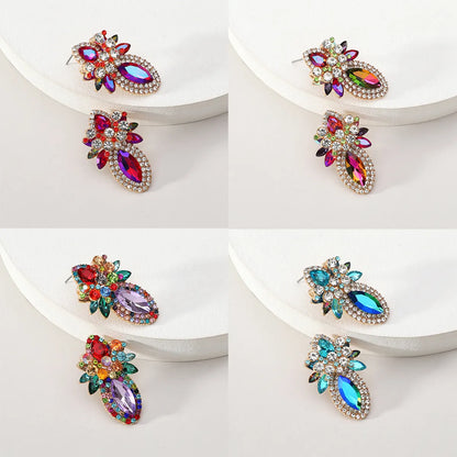 Wholesale Jewelry Elegant Classical Shiny Flower Alloy Artificial Crystal Inlay Ear Studs