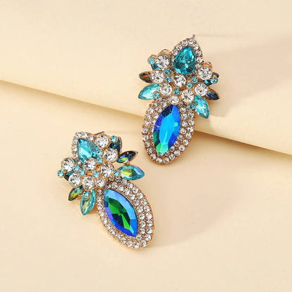 Wholesale Jewelry Elegant Classical Shiny Flower Alloy Artificial Crystal Inlay Ear Studs