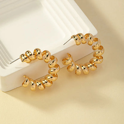 1 Piece Elegant Curve Plating Ferroalloy 14k Gold Plated Ear Studs