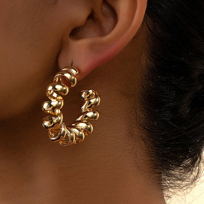 1 Piece Elegant Curve Plating Ferroalloy 14k Gold Plated Ear Studs