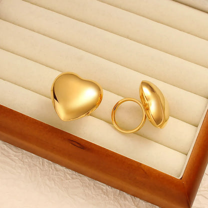 Wholesale Jewelry Elegant Cute Heart Shape 304 Stainless Steel 18K Gold Plated Rings