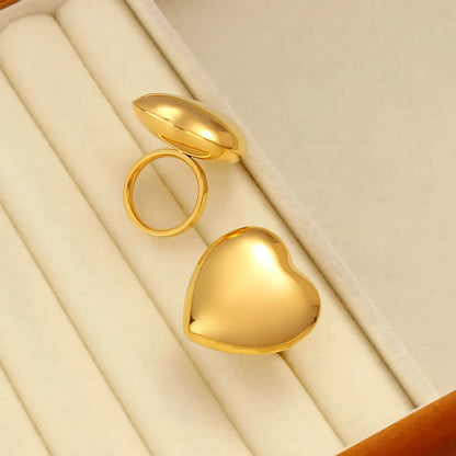 Wholesale Jewelry Elegant Cute Heart Shape 304 Stainless Steel 18K Gold Plated Rings