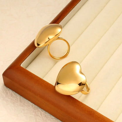 Wholesale Jewelry Elegant Cute Heart Shape 304 Stainless Steel 18K Gold Plated Rings