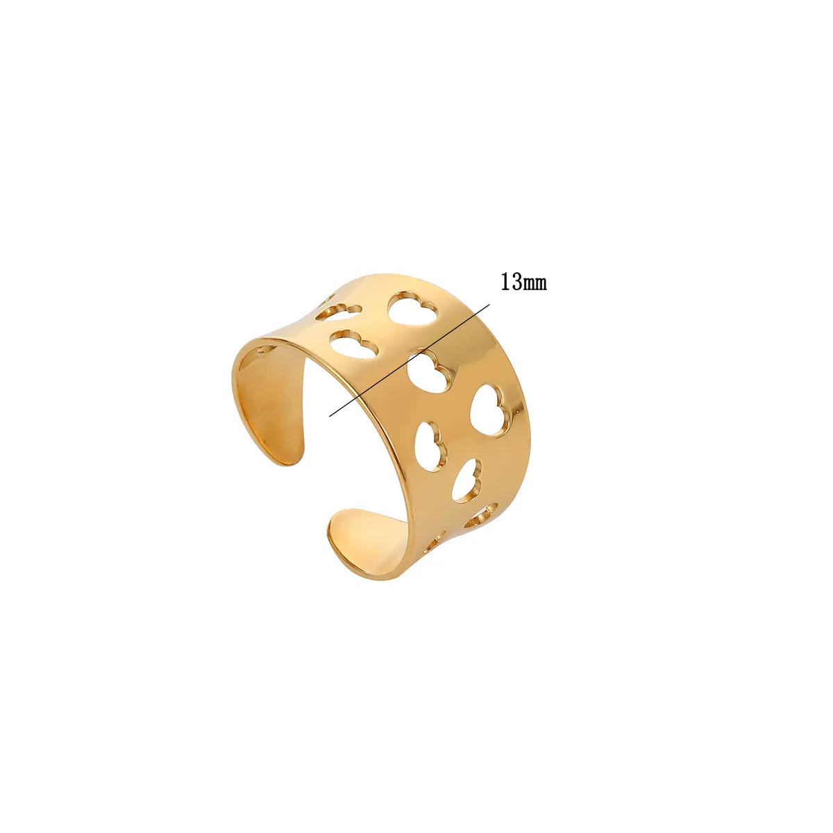 Wholesale Jewelry Elegant Cute Modern Style Heart Shape 304 Stainless Steel Gold Plated Hollow Out Open Rings