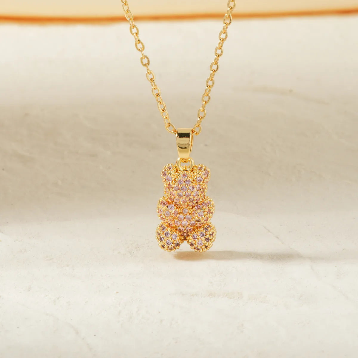 Wholesale Jewelry Elegant Cute Shiny Bear 304 Stainless Steel Copper Zircon K Gold Plated Inlay Pendant Necklace